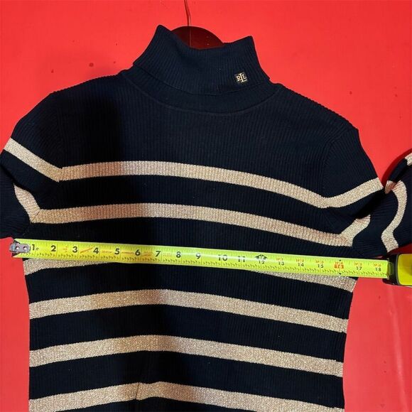 Lauren Ralph Lauren Women's‎ M Black Gold Striped Turtleneck Sweater - Picture 6 of 8